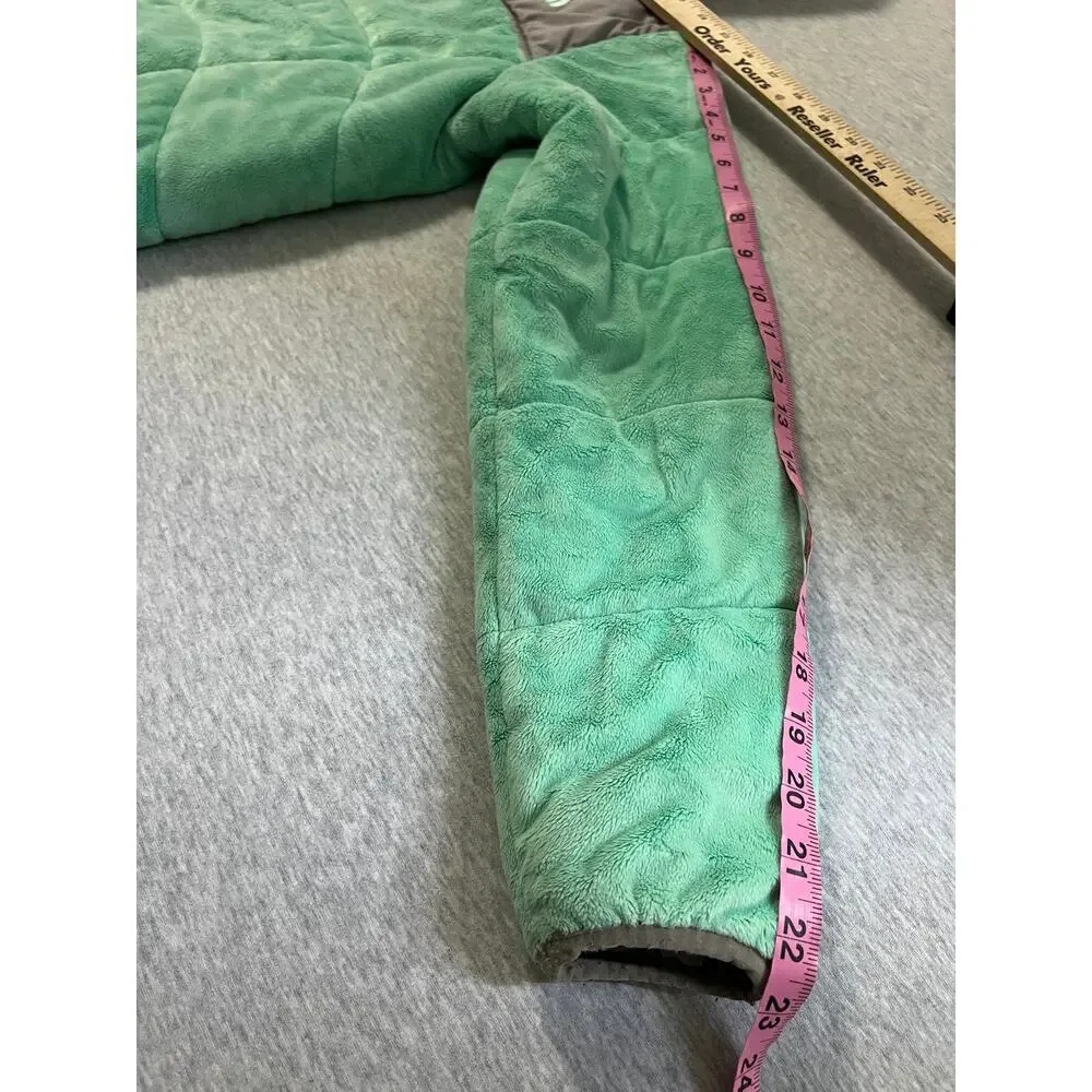 North Face Perseus Reversible Jacket Girls L Green Gray Hooded Reversible Fleece